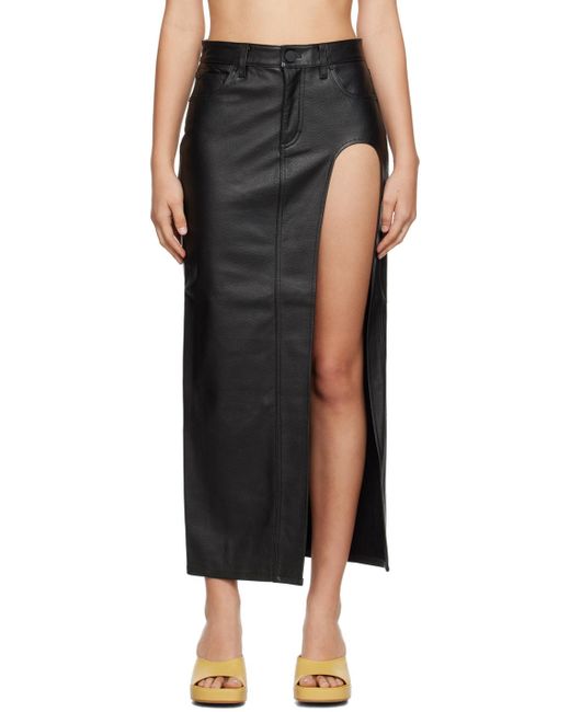 GRLFRND Black Blanca Leather Midi Skirt