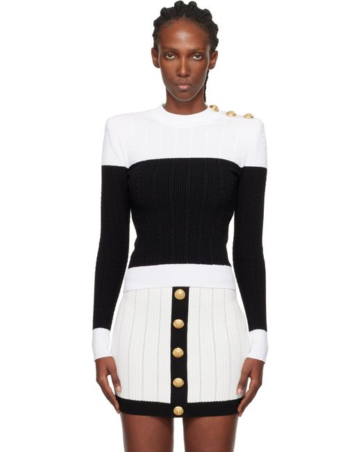 Pull À Manches Longues Contrasté Noir Et Blanc Balmain en coloris Black