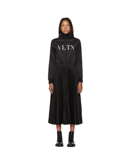 Valentino Black Logo Print Zip Front Dress