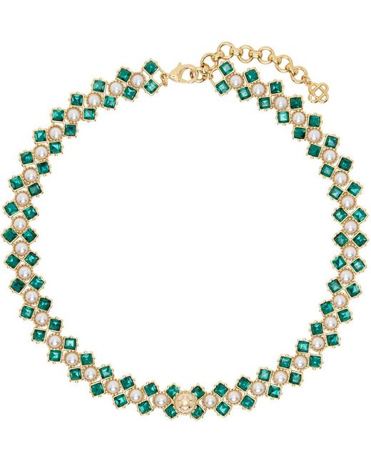 Casablancabrand Green Crystal & Pearl Necklace