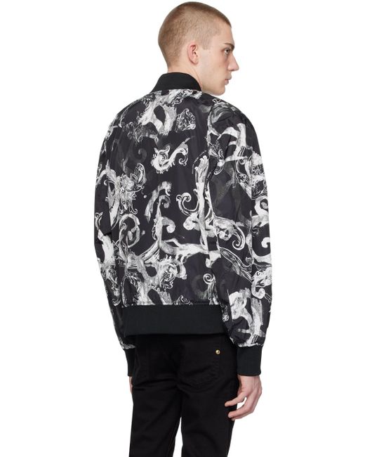 Versace Black & White Watercolor Couture Reversible Bomber Jacket for men