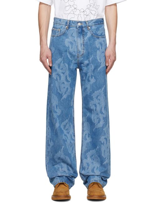 Kusikohc Blue Graphic Jeans for men