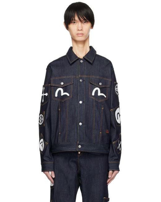 Evisu Blue Indigo Multi-pocket Denim Jacket for men