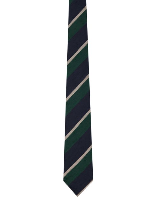 Drake's Black Shantung Multi Stripe Silk Tie for men