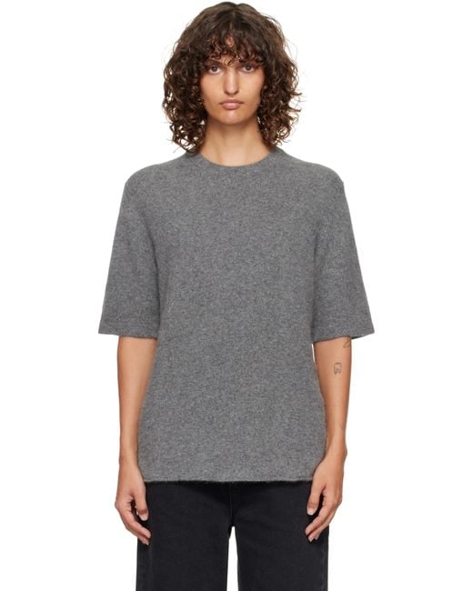 Loulou de Saison Gray Raven Yak Blend Short Sleeves Sweater