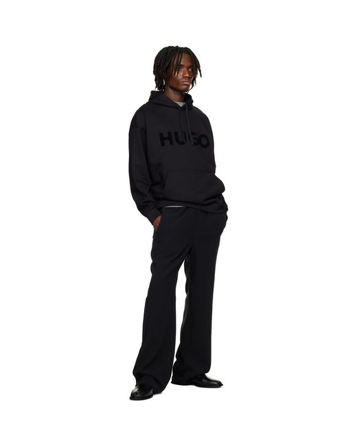 HUGO Black Oversize-Fit Cotton Terry Logo Hoodie for men