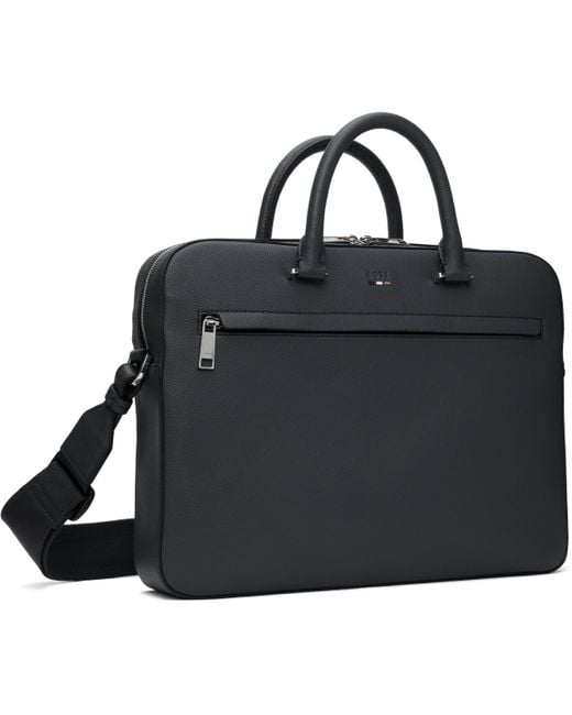 Boss Black Pebble-Grained Faux-Leather Briefcase for men