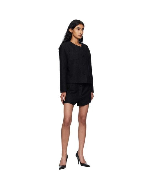 Pushbutton Black Collarless Tweed Jacket