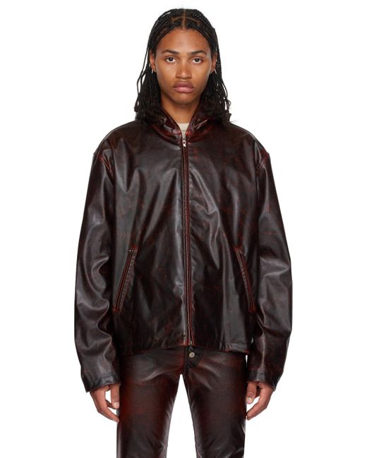 DIESEL Black Burgundy J-ram Faux-leather Jacket for men