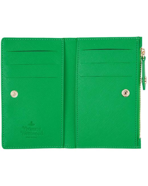 Porte-cartes mince vert en cuir saffiano synthétique à deux volets Vivienne Westwood pour homme en coloris Green