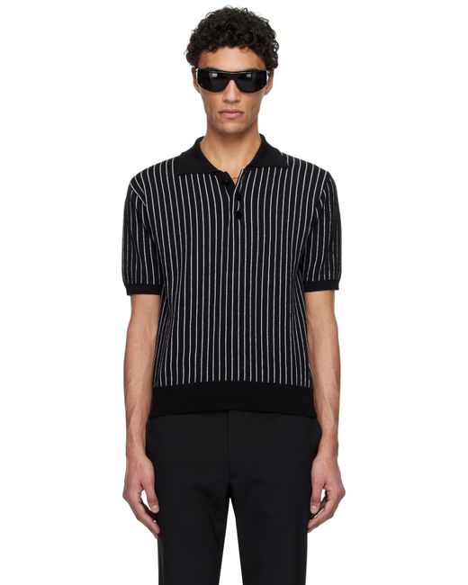 メンズ Ernest W. Baker ブラック ピンストライプ ニットポロシャツ Black