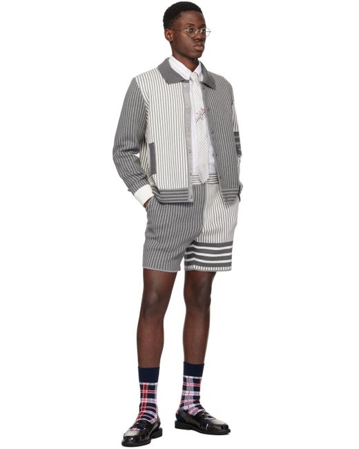 Thom e short gris à quatre rayures et à panneaux Thom Browne pour homme en coloris Black