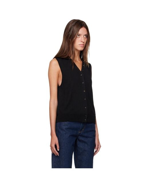 Cordera Black Merino Wool Button Waistcoat Cardigan