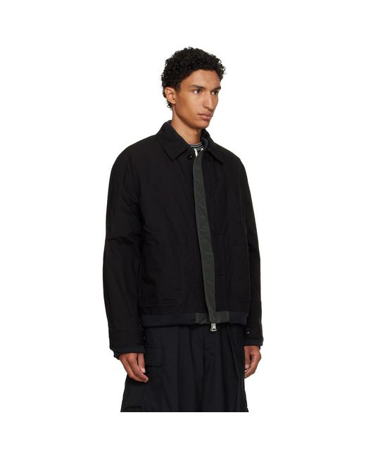 Sacai Black Khaki Nylon Twill X Rip Stop Blouson Reversible Jacket for men