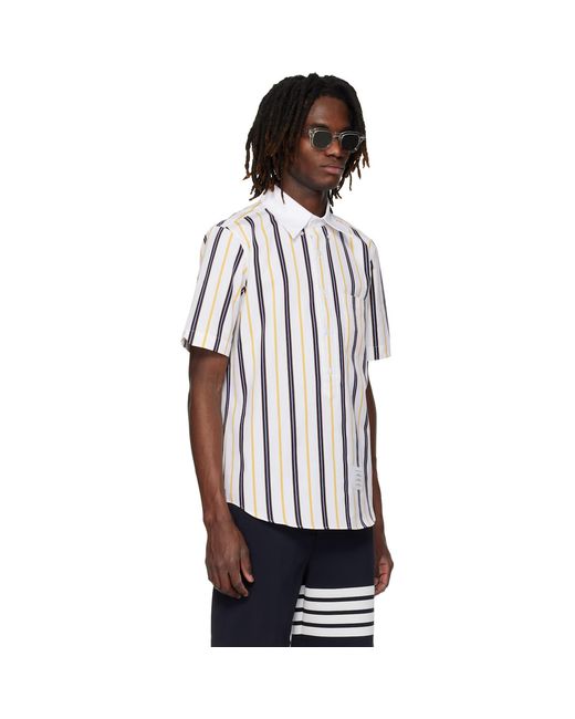 Thom Browne White Repp Stripe Poplin Short Sleeve Shirt for men