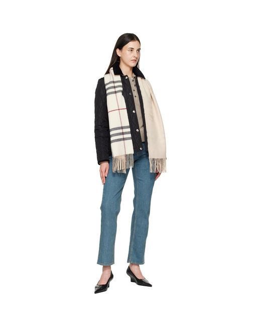 Burberry Natural Reversible Knight Check Cashmere Scarf