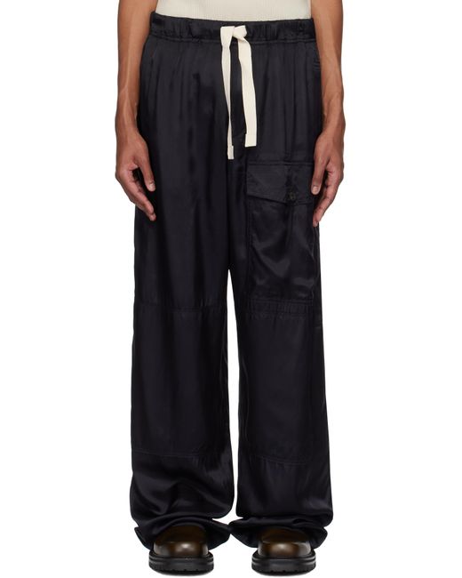 Dries Van Noten Black Viscose Drawstring Cargo Pants for men
