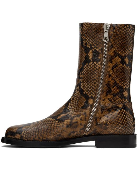 Dries Van Noten Brown Tan Snake-Embossed Leather Boots for men