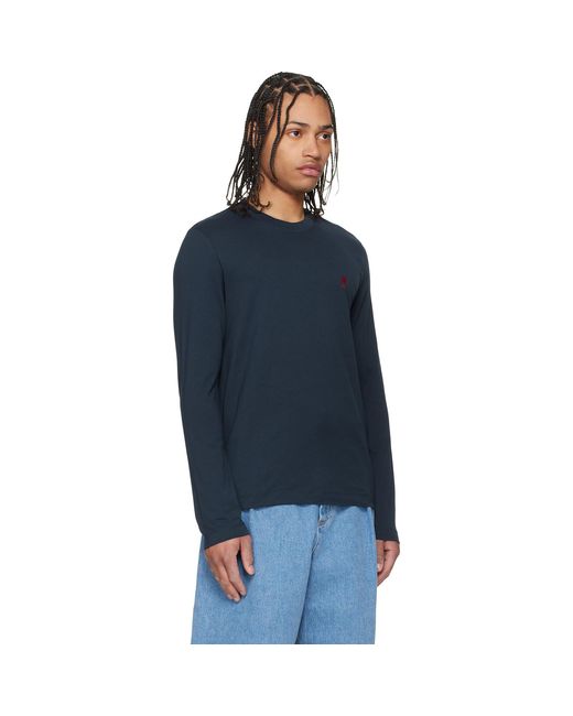 AMI Blue Cotton Ami De Coeur Long Sleeves T-Shirt for men