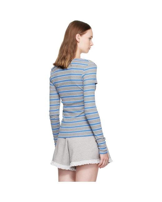 Ganni Blue Stripe Long-Sleeve T-Shirt
