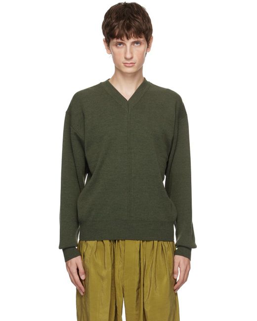 Lemaire Green V-neck Sweater for men