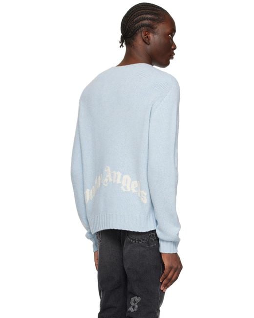 Palm Angels Black Blue Curved Sweater for men