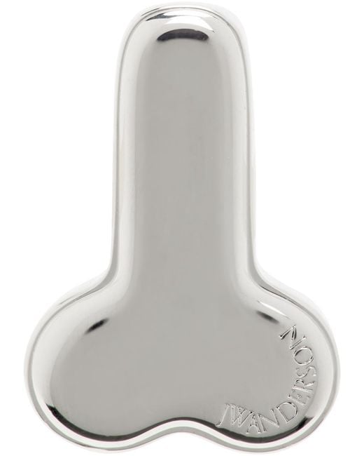 J.W. Anderson Gray Silver Penis Stud Single Earring for men