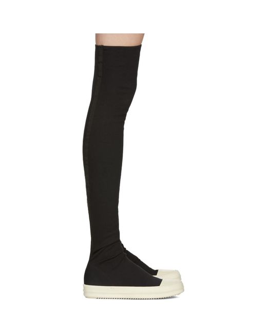 Rick Owens Drkshdw Black And Off-white Canvas Stocking Sneaks Over-the-knee Boots