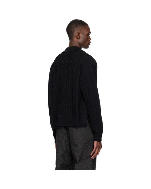 Versace Black Mixed-Stitch Wool Knit Cardigan for men
