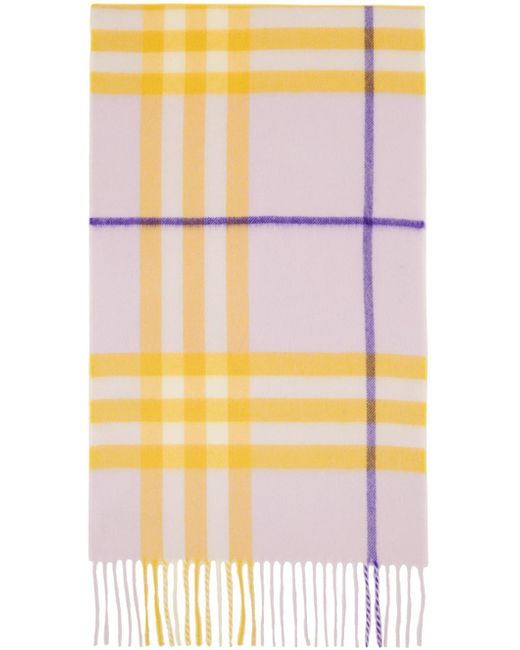 Burberry Multicolor Purple & Yellow Check Cashmere Scarf