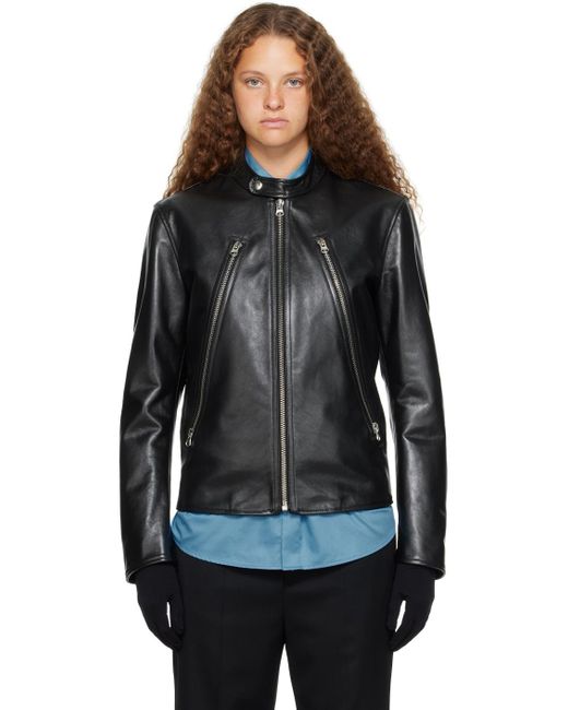 MM6 by Maison Martin Margiela Black Zip Leather Jacket