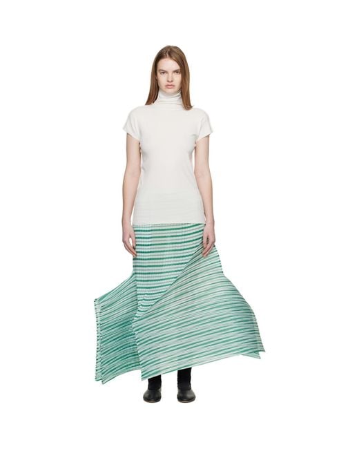 Issey Miyake Green Generic Stripes Machine Pleats Midi Skirt