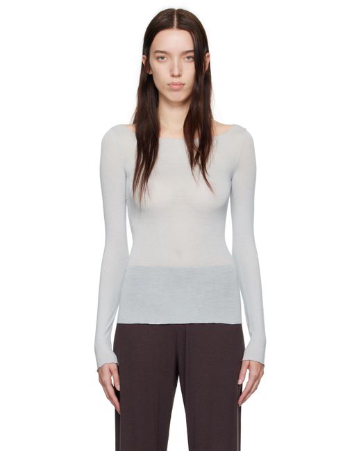 Skims Gray Ssense Exclusive Sheer Modal Long Sleeve Boat Neck T-Shirt