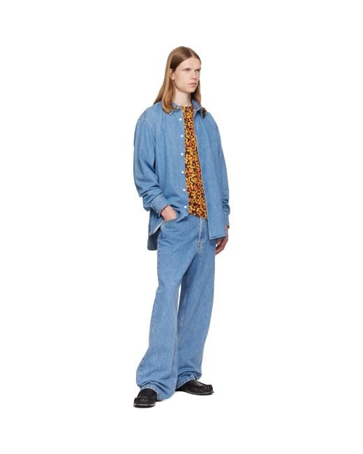 Dries Van Noten Blue Loose Denim Shirt for men