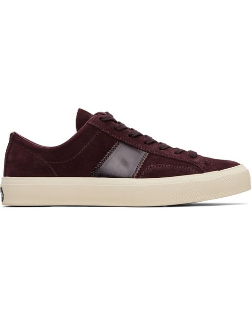 Tom Ford Black Burgundy Suede Cambridge Sneakers for men