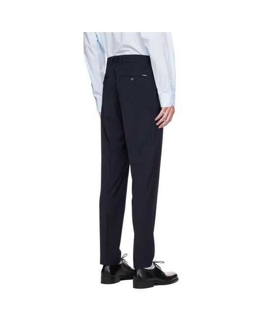 Boss Blue Slim-Fit Micro-Patterned Stretch Wool Trousers for men