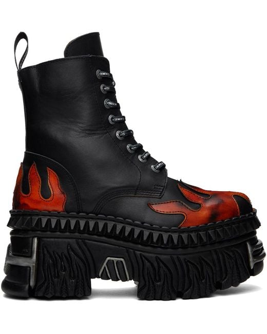 Vetements Black New Rock Edition Flame Combat Boots for men