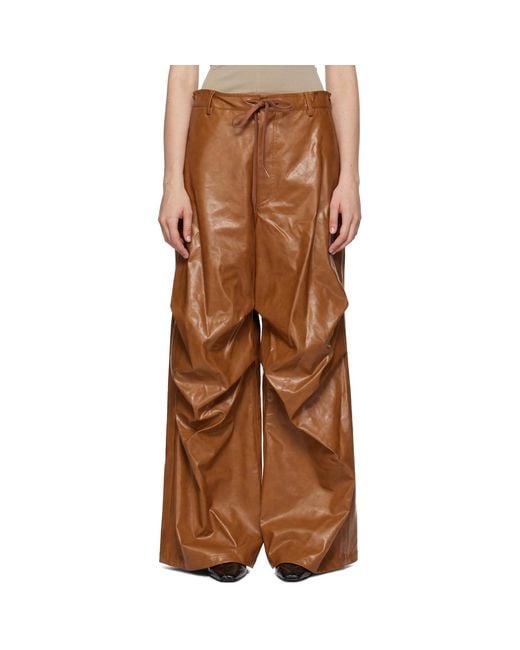 MM6 by Maison Margiela Brown Draped Faux-Leather Trousers