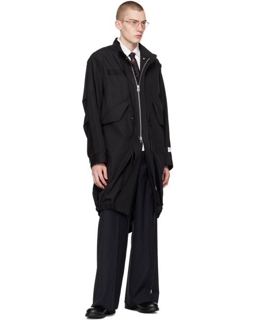Sacai Black Stand Collar Coat for men