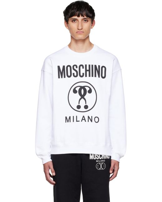 Moschino Cotton White Double Question Mark Sweatshirt for Men | Lyst