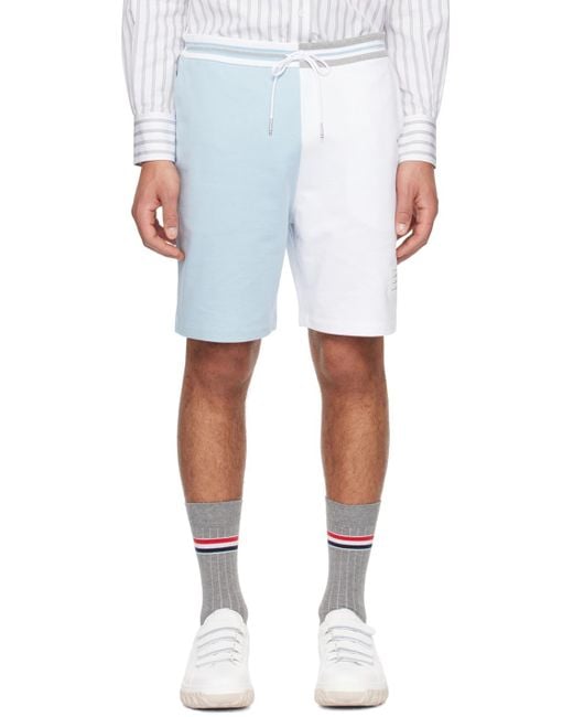 Thom Browne Blue & White Paneled Shorts for men