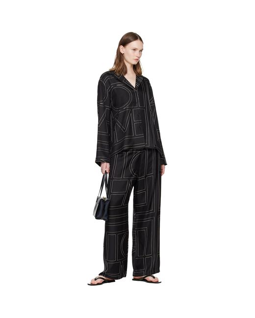 Totême Black Monogram Silk Pj Lounge Pants