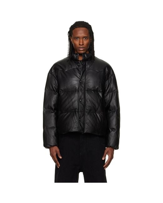 TONYWACK Black Lamb Leather Down Puffer Jacket for men