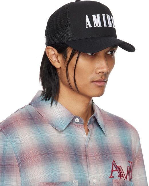 Amiri Blue Black Logo Trucker Hat for men