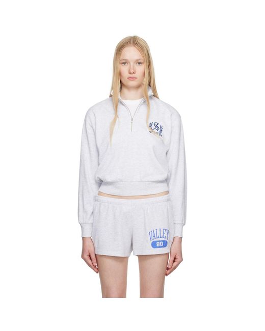 Skims White Lightweight Fleece Shrunken Quarter Zip Sweatshirt