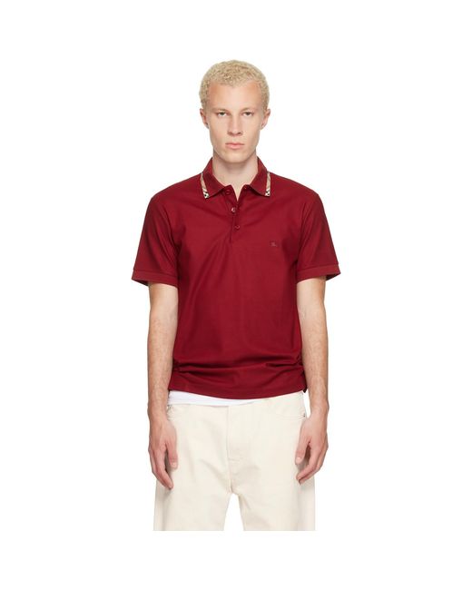 Burberry Red Check Trim Cotton Polo for men