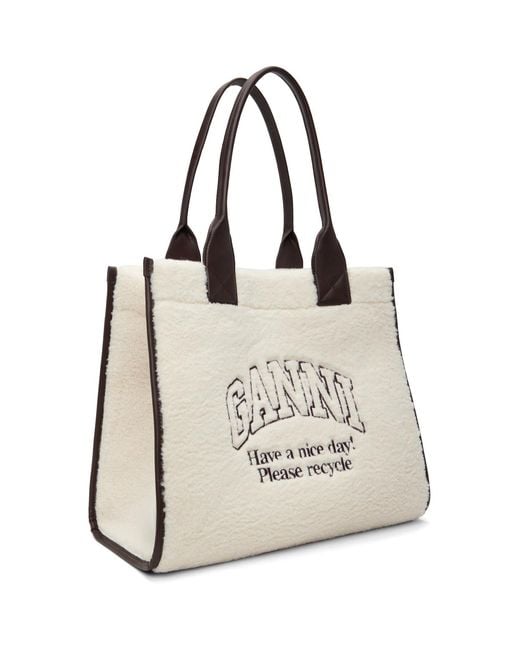 Ganni Natural Off- Faux-Shearling Xxl Tote
