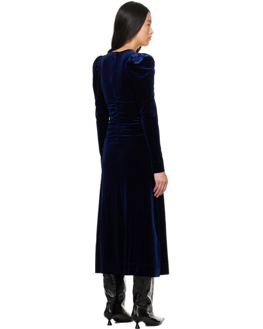 Ganni Black Blue Gathered Maxi Dress