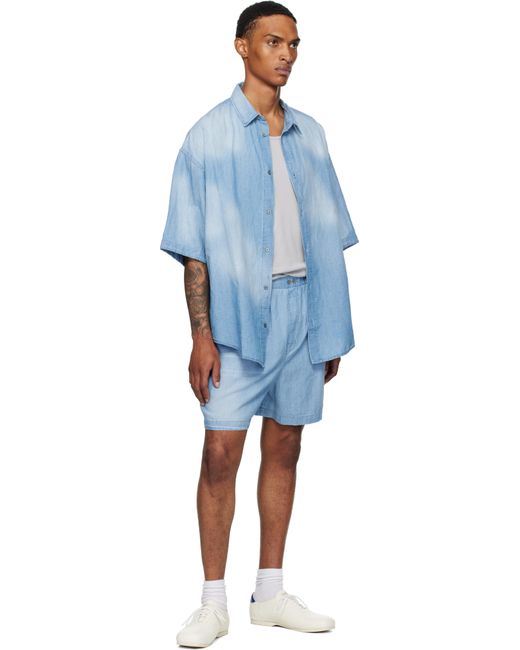 Acne Blue Button-Up Logo Stamp Shirt for men