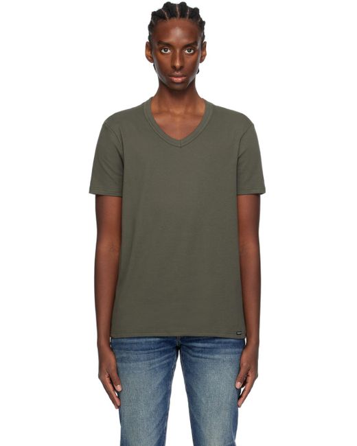 メンズ Tom Ford カーキ Vネックtシャツ Black